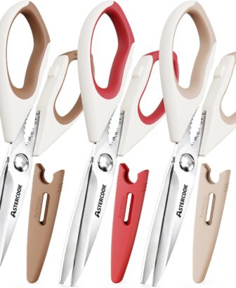 Astercook Kitchen Scissors 3 Pack, Heavy Duty All Purpose Kitchen Shears for Food and Packaging, Stainless Steel Food Scissors for Meat, Poultry, Herbs and Vegetables, Dishwasher Safe