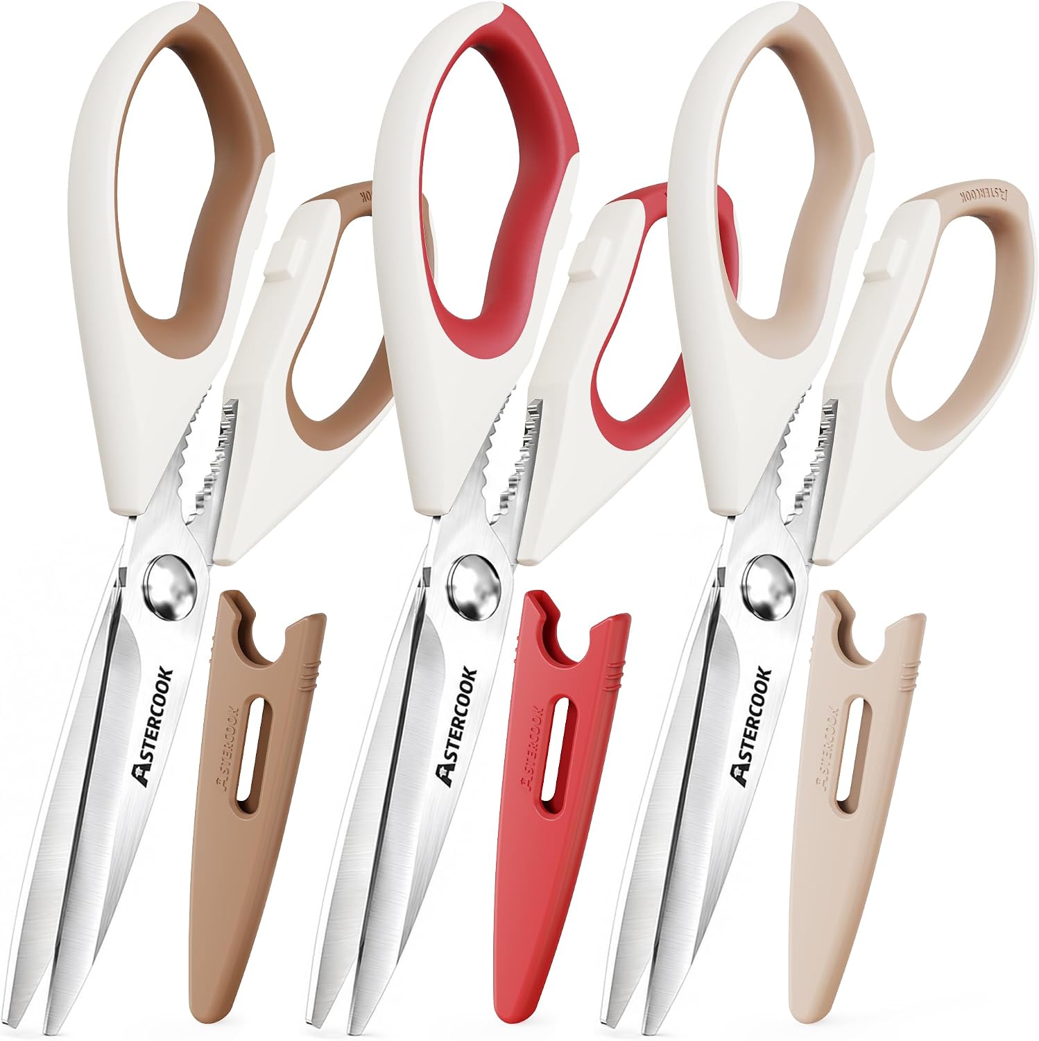 Astercook Kitchen Scissors 3 Pack, Heavy Duty All Purpose Kitchen Shears for Food and Packaging, Stainless Steel Food Scissors for Meat, Poultry, Herbs and Vegetables, Dishwasher Safe