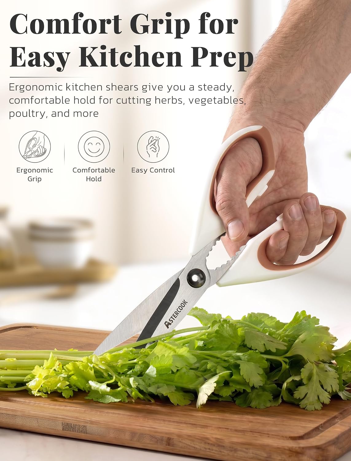 Astercook Kitchen Scissors 3 Pack, Heavy Duty All Purpose Kitchen Shears for Food and Packaging, Stainless Steel Food Scissors for Meat, Poultry, Herbs and Vegetables, Dishwasher Safe - Image 4