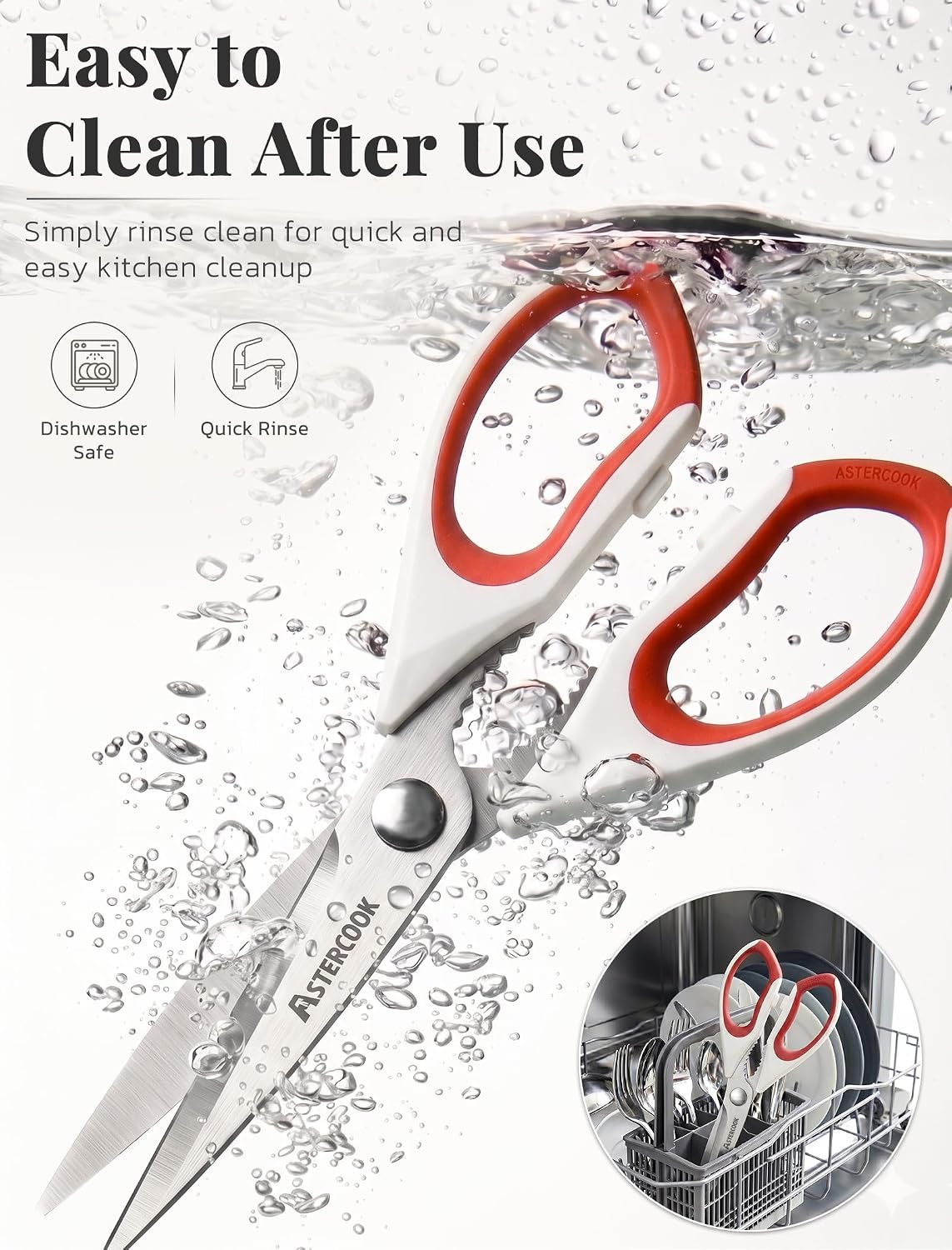 Astercook Kitchen Scissors 3 Pack, Heavy Duty All Purpose Kitchen Shears for Food and Packaging, Stainless Steel Food Scissors for Meat, Poultry, Herbs and Vegetables, Dishwasher Safe - Image 5