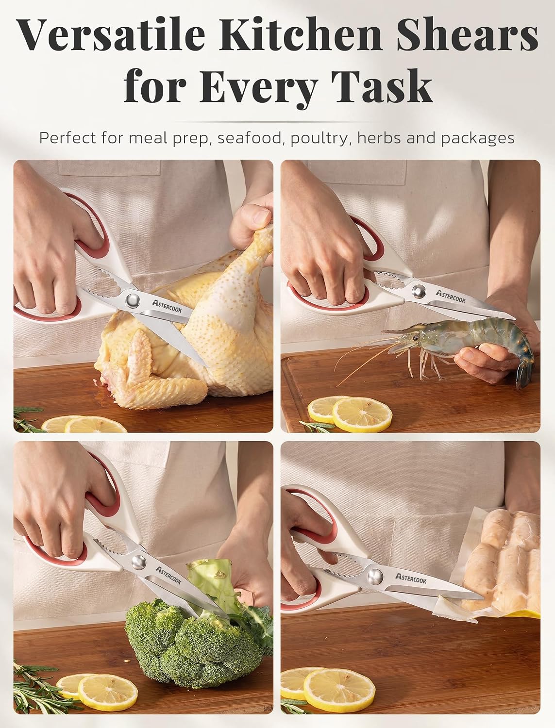 Astercook Kitchen Scissors 3 Pack, Heavy Duty All Purpose Kitchen Shears for Food and Packaging, Stainless Steel Food Scissors for Meat, Poultry, Herbs and Vegetables, Dishwasher Safe - Image 7